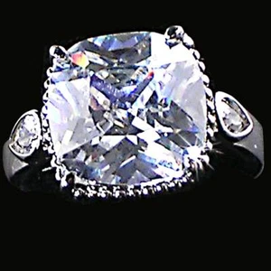CUSHION Cut CZ Cocktail / Engagement Ring w/CZ Accents_ Size-5_NF_925 SILVER - Picture 1 of 5