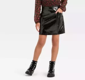 Girls' Metallic Shiny Faux Leather Mini Skirt - art class - Black - Sz M (8) - Picture 1 of 2