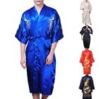 Men Bathrobe Sleepwear Dragon Embroidery Gown Kimono Mens Size M-2XL US