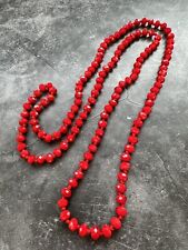 Individually Knotted Red Faceted Glass Beaded Necklace On Red Cord 105cm Long