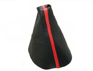 SEAT TOLEDO - LEON 1999-2005 Cuffia Leva Cambio Vera Pelle Nera Striscia Rosso - Picture 1 of 1