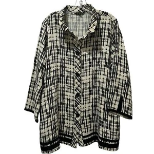 John Mark Damen XL Minimal Schwarz und Creme Button Down Shacket Hemd Bluse O3 - Bild 1 von 8