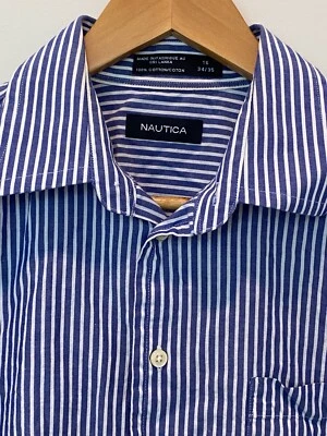 Camisa manga larga abotonada Nautica talla 16 34/35 azul a rayas Foto 1 de 4
