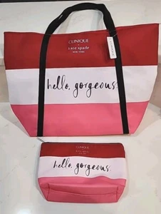 Clinique x Kate Spade Shopping Shoulder Travel Tote Large/Makeup Bag 2 Pc Lot - Picture 1 of 12