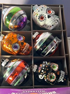 Radko Shiny Brite Halloween ornaments glass set of 6 skulls & balls PO8021 - Picture 1 of 5