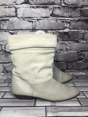 tarantino’s Ivory Suede Leather Ankle Folded Heel Boots Women’s Sz 7M US/38EU - Image 1 of 4
