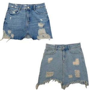 Zara Denim Skirt Bundle 2 Mini Jean Y2K Ripped 90s Retro Summer Beach Size S - Picture 1 of 19
