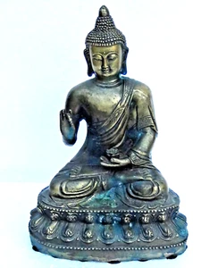 ANTIQUE CHINESE BRONZE BUDDHA SEATED IN DHYANA ASANA POSE ON LOTUS THRONE 12"H - Picture 1 of 11
