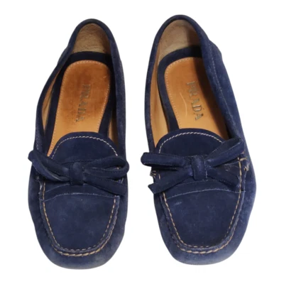 Mocasín Prada para mujer de gamuza azul con arco 35,5 Foto 1 de 4