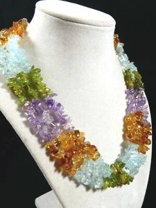 Piedra Genuina Amatista Topacio Peridoto Cuarzo Pepita Multi Hebras Collar Italia - Imagen 1 de 9
