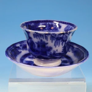 Flow Blue Ironstone - Podmore Walker Manilla - Taza y platillo sin mango - Imagen 1 de 6