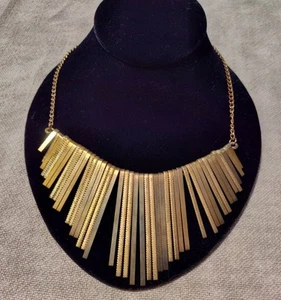 14" Brass Tone Graduated Baton Fringe Necklace Zena Savage 58g 3" Extender - Picture 1 of 5