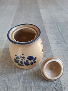 Zwiebel- und Knoblauchtopf, Steingut, Pfaltzgraff USA beige blau - Bild 1 von 5