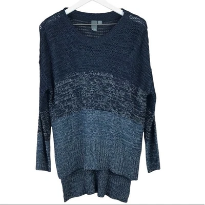 Suéter Quinn Azul Ombre Tejido Abierto Alto Bajo Cuello Redondo Mujer Talla M Foto 1 de 4