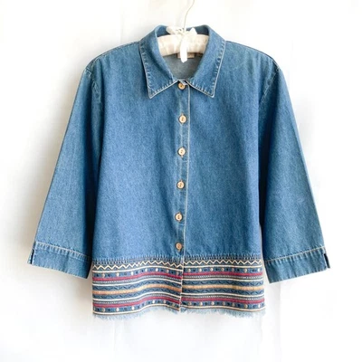 Top vaquero vintage Mountain Lake para mujer talla L pequeño detalle de borde algodón Foto 1 de 4