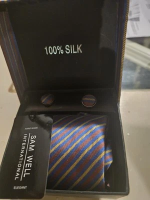 Fathers Day 100% Silk Tie, Cuff Links & Hanky, Hand Made By Sam Well,  - Image 1 of 4