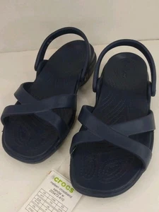 Crocs Meleen 205472 Women's Crossband Navy Blue Comfort Strap Sandals Size 10 - Picture 1 of 11