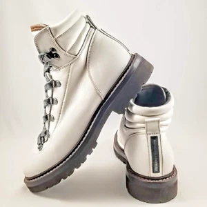 Brunello Cucinelli 38 / 7,5 weiß Leder Wander Biker Schnür Stiefeletten Italy - Bild 1 von 13