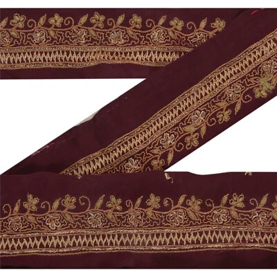Sánskriti Vintage Sari Borde Cuentas a Mano Decoración de Navidad 1 Yarda Borde Encaje Púrpura Foto 1 de 4