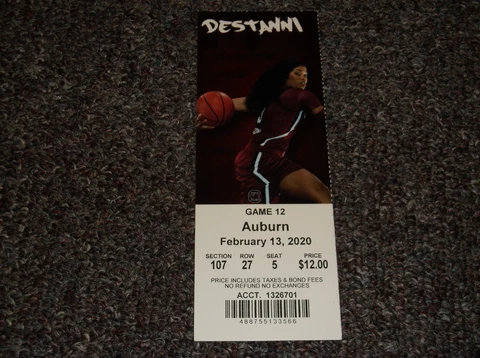 University of South Carolina Lady Gamecocks ticket 2/13/20 Destanni Henderson Cover