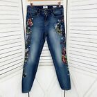 William Rast Floral Embroidered Skeleton Perfect Skinny Jeans Blue Juniors 29