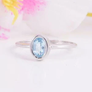 1Ct Lab-Created Blue Topaz Engage Ring Bezel Set Solitaire 9ct SOLID White Gold - Picture 1 of 10