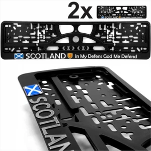 2x SCO Black Number Plate Surrounds frame Chrome SCOTLAND In My Defens God Me... - Picture 1 of 4