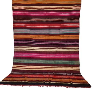 Old Vintage Rug Moroccan Handmade Berber Kilim Rug Striped Azilal Tribal Carpet - Picture 1 of 24