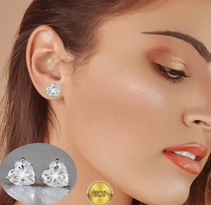 Womens Silver Diamond Heart Stud Earrings, Made With Swarovski Crystals, GIFT - Picture 1 of 11
