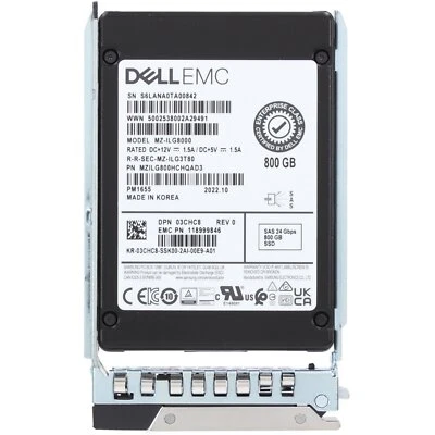 3CHC8 03CHC8 Dell 800GB 24Gbps SAS MU TLC 2.5'' SSD 14/15/16G KIT - Image 1 of 4