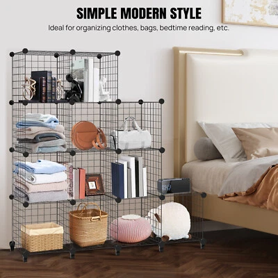 12 Cube Interlocking Storage Rack with Metal Wire Mesh Shelves Combination Shelf - Image 1 of 4