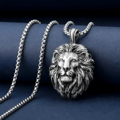 Vintage Viking Lion Head Stainless Steel Pendant Necklace Jewelry Gift Men Foto 1 de 4