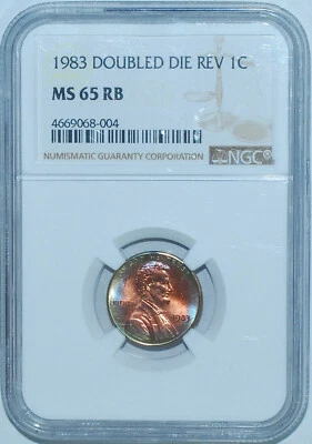 1983 NGC MS65RB FS-801 DDR Doubled Die Reverse Lincoln Cent Powder Blue Toning - Image 1 of 4