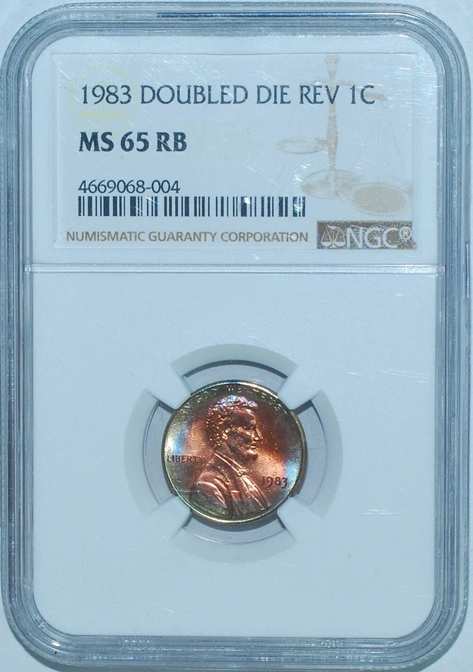 1983 NGC MS65RB FS-801 DDR Doubled Die Reverse Lincoln Cent Powder Blue Toning - Image 1 of 4