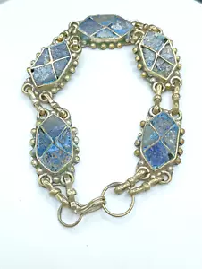 Bracciale antico Alpaca Messico argento lapislazzuli HA VERDIGRIS FIX CRAFT - Foto 1 di 15