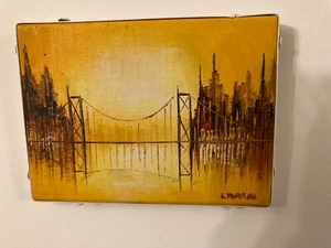 ORIGINAL OIL ON CANVAS CITY BRIDGE REFLECTION - Picture 1 of 3