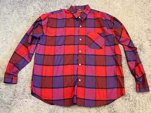 Crocodile Shirt Mens XL Red Purple Plaid Long Sleeve Button Soft Office Casual - Picture 1 of 5