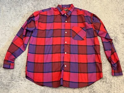 Рубашка крокодила мужская XL красная фиолетовая клетчатая с длинным рукавом на пуговицах мягкая офисная повседневная - Изображение 1 из 4