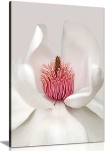 White Magnolia Flower Petals Framed Canvas Print Wall Art Home Decor - Picture 1 of 6