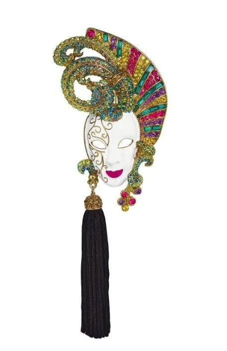 Heidi Daus Carnival Queen Crystal & Enamel Masquerade Pin With Tassel #41 - Image 1 of 1