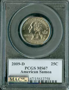 2009 D AMERICAN SAMOA FLAG QUARTER PCGS MS67 PQ 2ND FINEST MAC SPOTLESS * - Picture 1 of 2