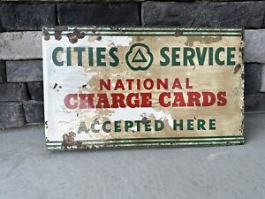 Original VINTAGE CITIES SERVICE SIGN Metal FLANGE CHARGE CARD GAS STATION OIL