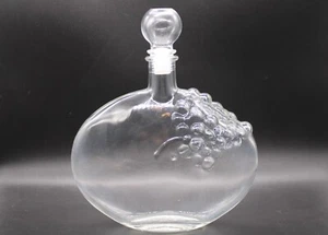Glass Wine Liquor Decanter Bottle w Stopper - Grapes & Leaves Design - 16 oz - Picture 1 of 9