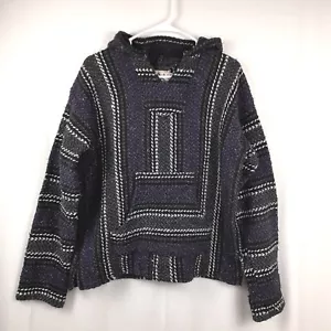 Baja Joe Mens Carpet Sweater Poncho Rug Jumper Hoodie Hippy Pullover Sz M Stripe - Picture 1 of 12