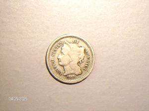 US 1866 3Cent Nickel, VG+ circulated B2 - Picture 1 of 2