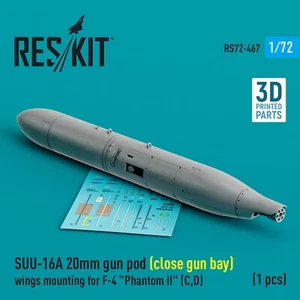 1:72 ResKit RS72-0467 SUU-16A 20mm Pistola Pod Cierre F-4 Phantom II Alas 3D - Imagen 1 de 3