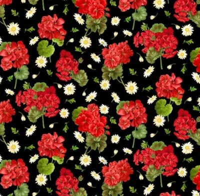 Tela de algodón pequeña de geranios rojos Timeless Treasures Scarlet Beauty por yarda Foto 1 de 3