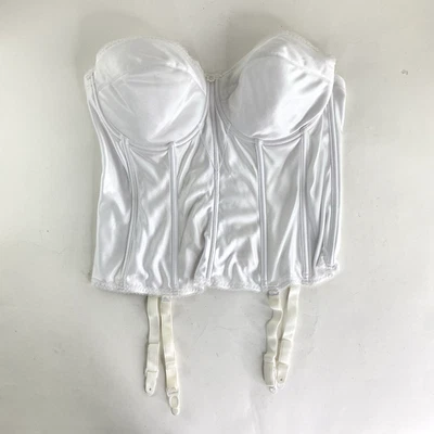 Dominique 40DD 白色无肩带 Boned 紧身胸衣 长缎 婚礼 新娘 — 第 1/4 张图片