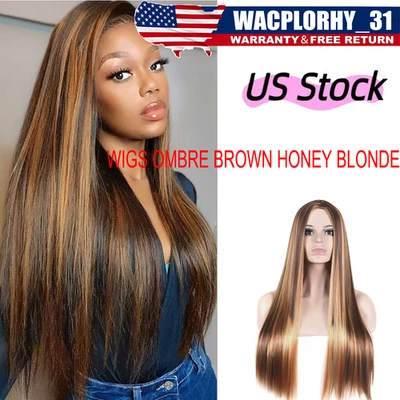 Peluca Brasileña de Cabello Humano Marrón Resaltado Ombre Moda Mujeres Pelucas Largas Rectas Foto 1 de 4