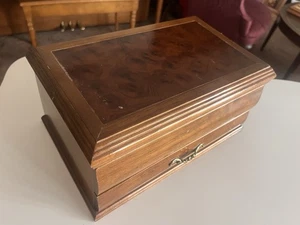 Mele Burl Wood Jewelry Box Maple Trim Velvet Lined Pullout Drawer Green Velvet - Picture 1 of 17